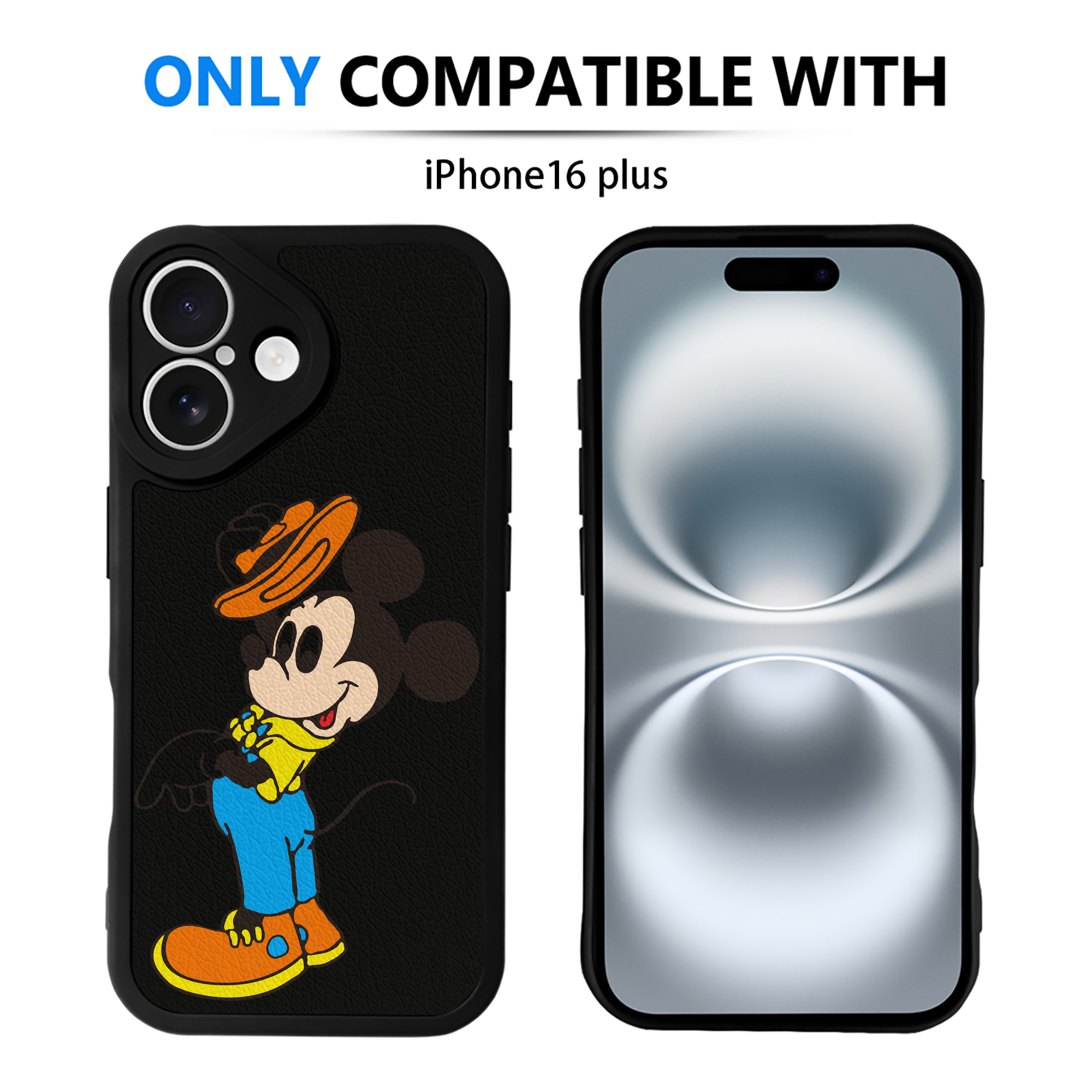 （画像用） ミッキーマウス Mickey Mouse 【iPhone 16シリーズ対応】シリコンスマホケース（レザー調） 材質：シリコン
